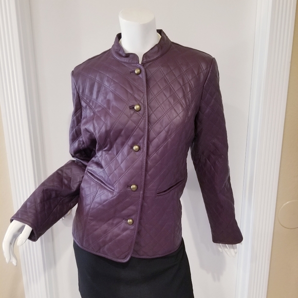 ISSAC MIZRAHI GENUINE LEATHER WOMAN QUILTED JACKET PURPLE NEW WITH TAGS SZ L - Picture 3 of 11